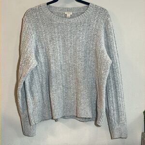 J. Crew Gray Cable Knit Wool Blend Crew Neck Sweater XL